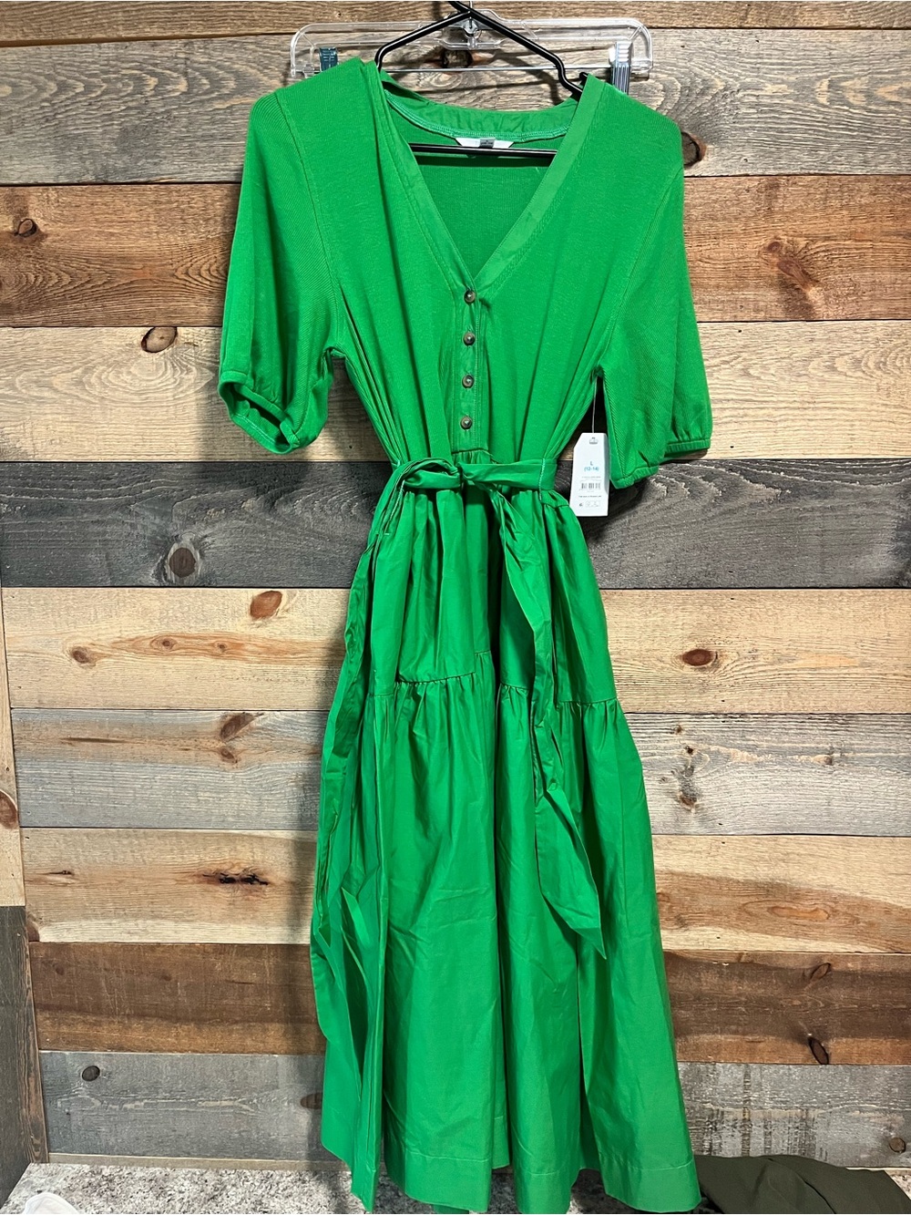NWT Time and Tru Green V-Neck Tie-Waist Midi Dress Size Large
